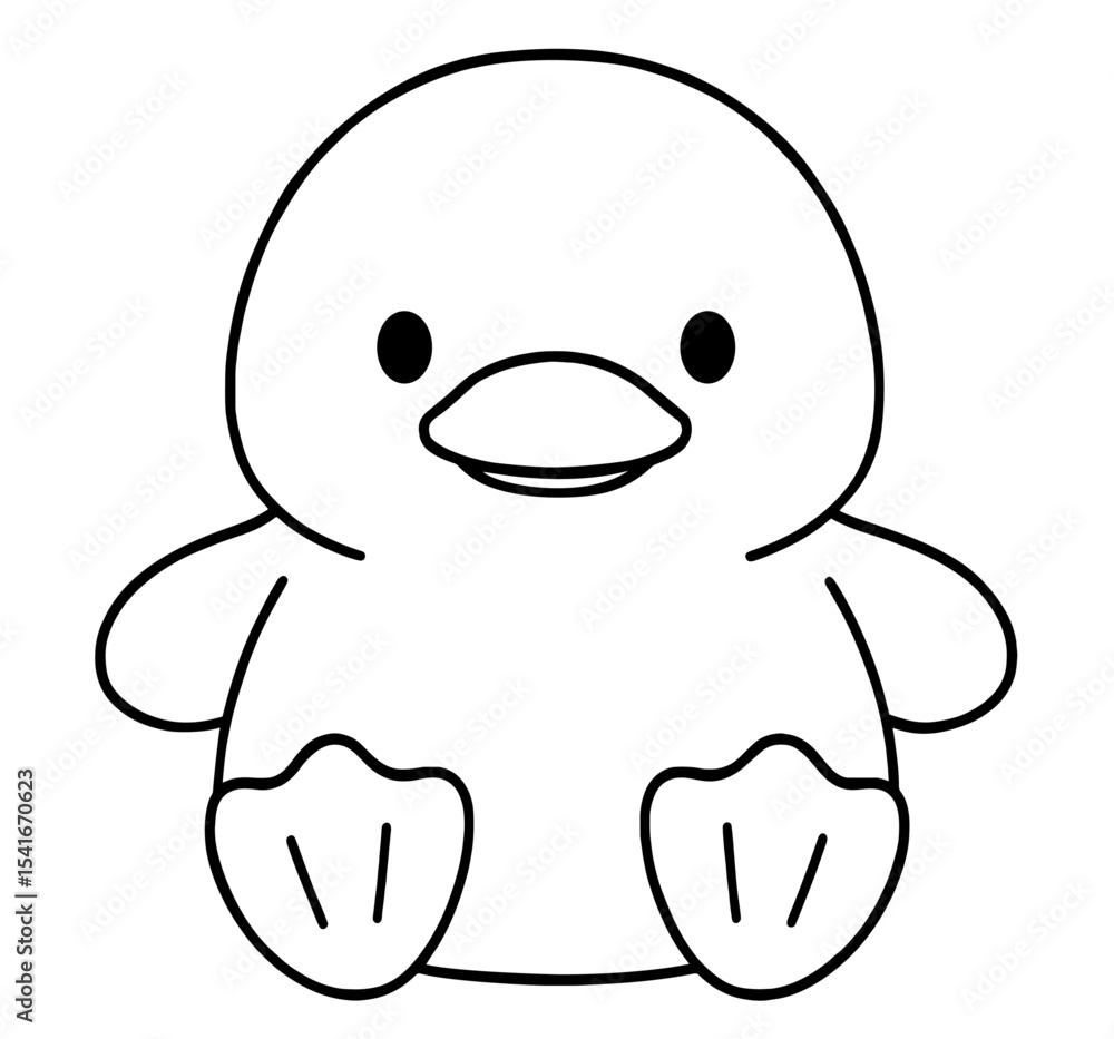 Fototapeta premium Cute Cartoon Duckling Sitting with Smiling Expression. Coloring Pages