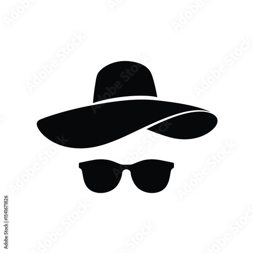 Black Silhouette Sun Hat Sunglasses Icon Vector sunhat