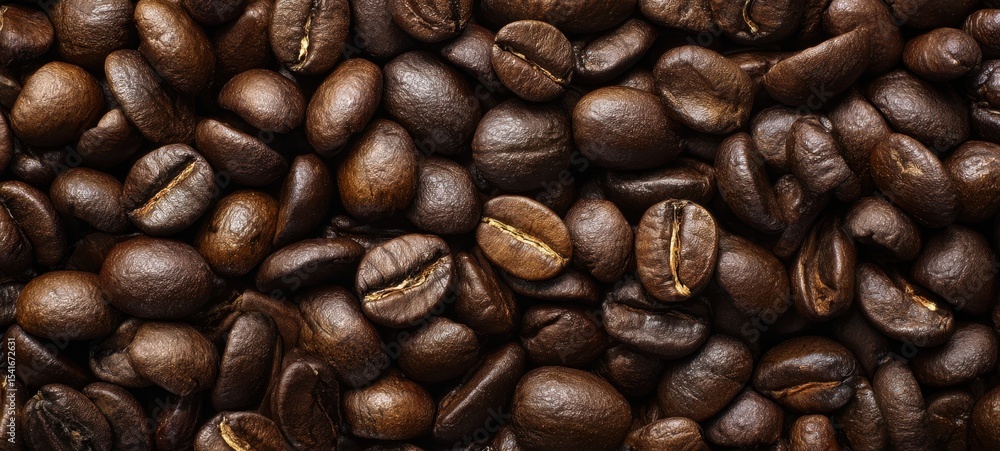 Fototapeta premium The exquisite arrangement of dark roasted coffee beans in close-up view.