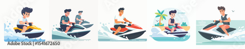 vector character playing jet ski in the sea