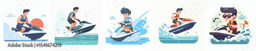 vector character playing jet ski in the sea