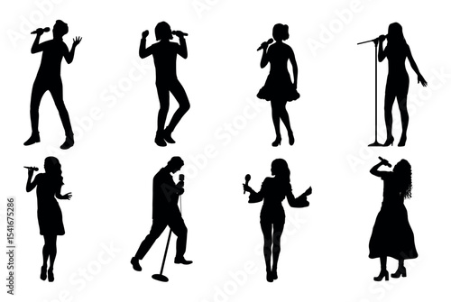 Singers Silhouette on White Background