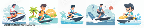 vector character playing jet ski in the sea
