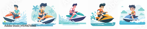 vector character playing jet ski in the sea