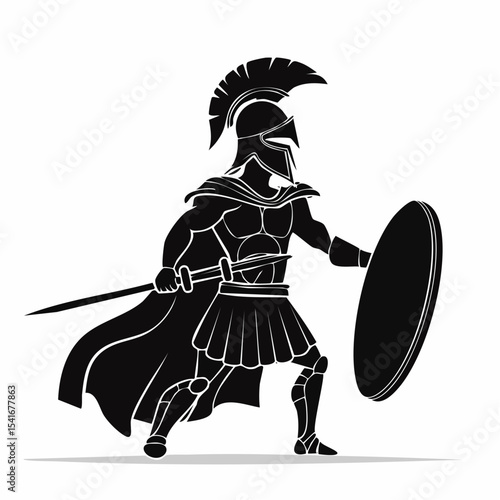 Spartan Warrior Image. Spartan Warrior Stands Ready with Sword and Shield image vector isolated on white background.