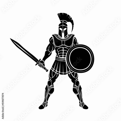 Spartan Warrior Image. Spartan Warrior Stands Ready with Sword and Shield image vector isolated on white background.