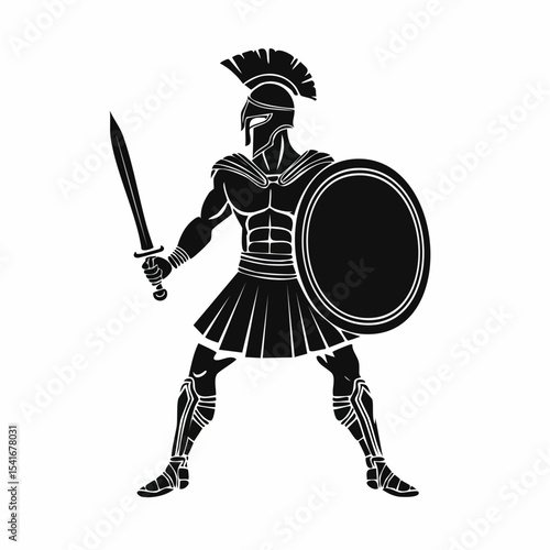 Spartan Warrior Image. Spartan Warrior Stands Ready with Sword and Shield image vector isolated on white background.