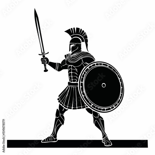 Spartan Warrior Image. Spartan Warrior Stands Ready with Sword and Shield image vector isolated on white background.