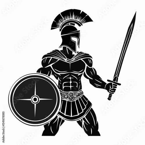 Spartan Warrior Image. Spartan Warrior Stands Ready with Sword and Shield image vector isolated on white background.