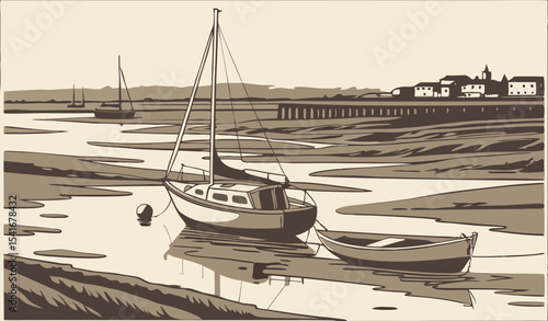 Vector illustration of harbor at low tide      