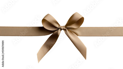Elegant beige bow with ribbon isolated on a white background, perfect for gift wrapping or decorative purposes.