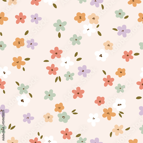 colorful  flowers with leaves seamless pattern , vector , illustration