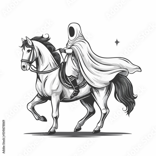 Ghost Riding a Horse Illustration image vector isolated on white background.
