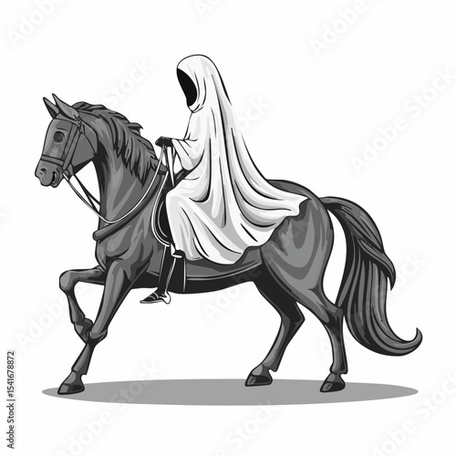 Ghost Riding a Horse Illustration image vector isolated on white background.