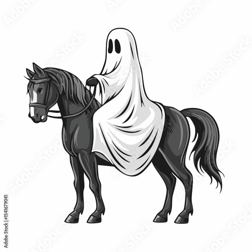 Ghost Riding a Horse Illustration image vector isolated on white background.