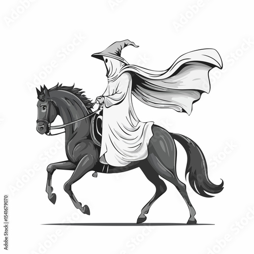 Ghost Riding a Horse Illustration image vector isolated on white background.
