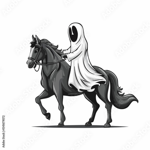 Ghost Riding a Horse Illustration image vector isolated on white background.