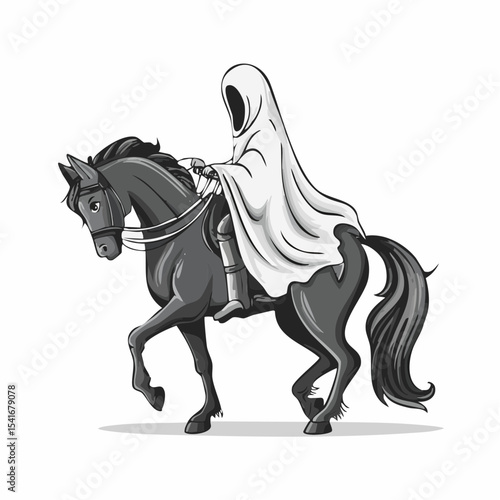 Ghost Riding a Horse Illustration image vector isolated on white background.