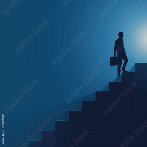 AEntrepreneur Climbing Stairs to Success Silhouette – Motivational Business Vector Illustration