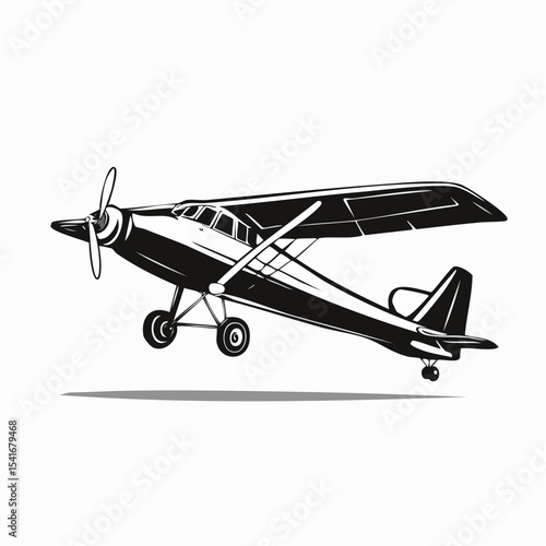 A small single-engine plane flying overhead against the sky image vector.
