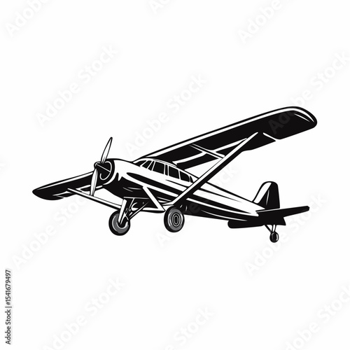 A small single-engine plane flying overhead against the sky image vector.
