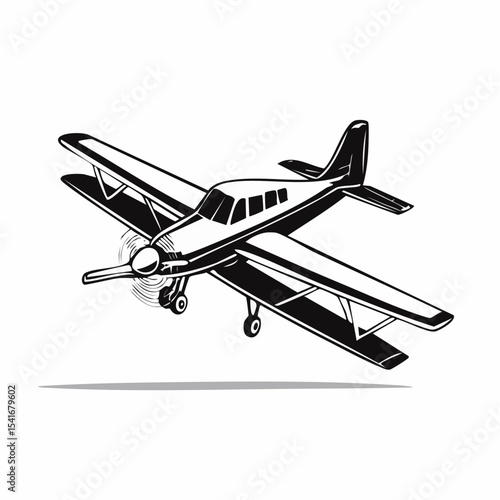 A small single-engine plane flying overhead against the sky image vector.