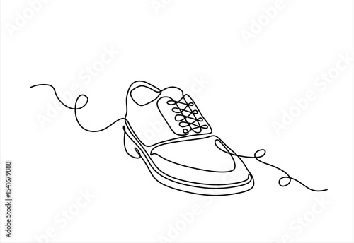 Classic men's shoes in continuous line art drawing style. Dress shoes minimalist black linear sketch isolated on white background. Hand drawn one line vector. Editable stroke