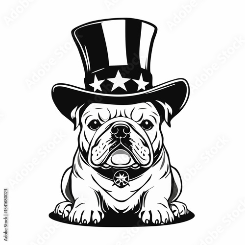 Cute White English Bulldog In Uncle Sam Hat Image vector isolated on white background.