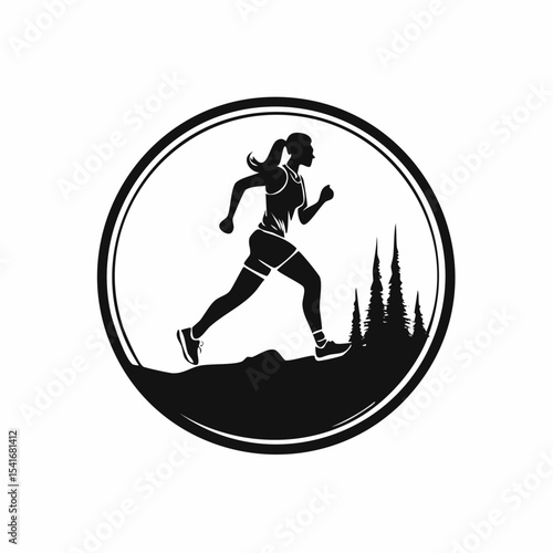 Trail Running Woman Silhouette Logo Designs Vector Stock Vector on white background.