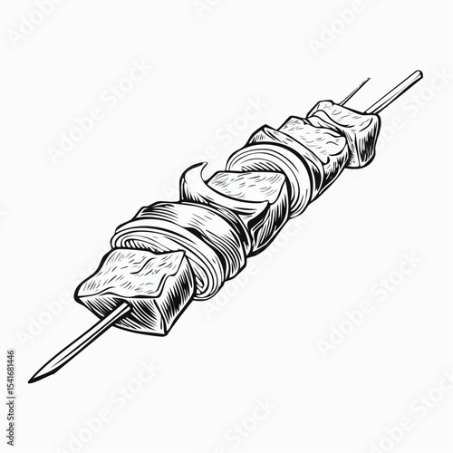 Delicious Hot Skewered Grilled Shish Kebab Vector Illustration on white background.