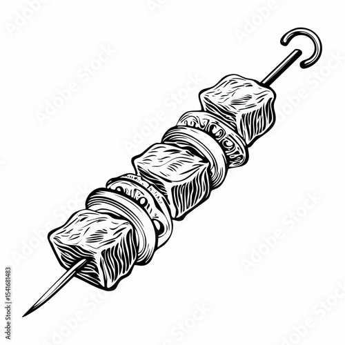 Delicious Hot Skewered Grilled Shish Kebab Vector Illustration on white background.