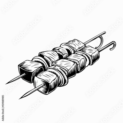 Delicious Hot Skewered Grilled Shish Kebab Vector Illustration on white background.