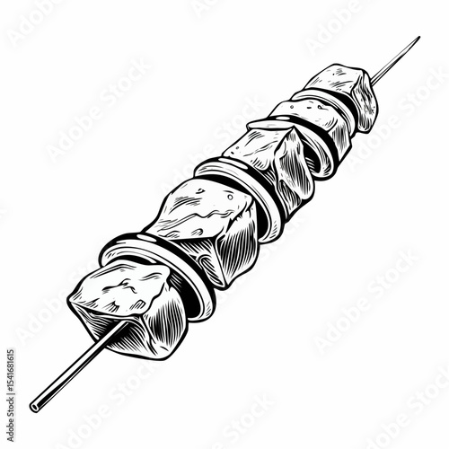 Delicious Hot Skewered Grilled Shish Kebab Vector Illustration on white background.