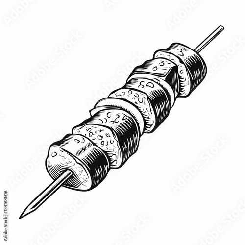 Delicious Hot Skewered Grilled Shish Kebab Vector Illustration on white background.