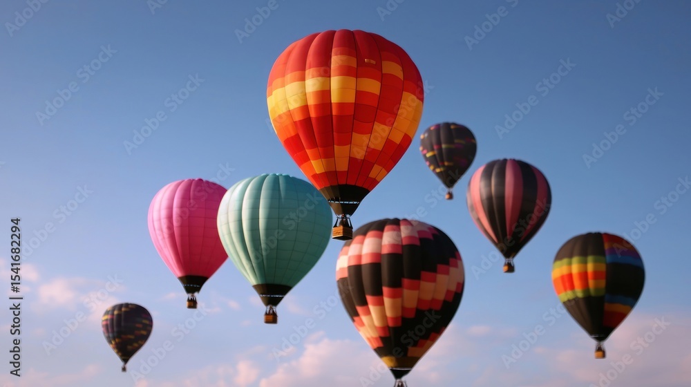 Naklejka premium Colorful hot air balloons soaring in a clear blue sky