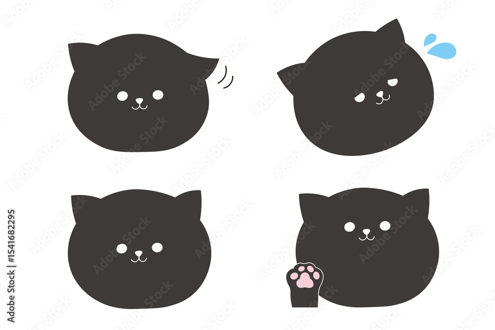 Fototapeta premium かわいい黒猫の表情アイコンセット