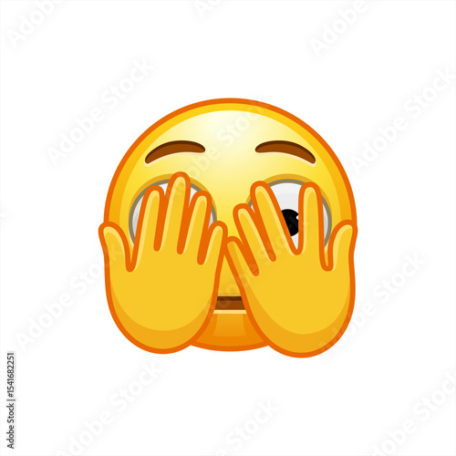 Face with Peeking Eye vector emoji illustration icon symbol no way shocked hiding behind hands, vector 10 eps.