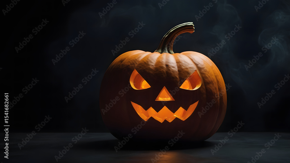 Spooky Halloween Jack-o'-lantern Pumpkin Glowing in the Dark Autumn Night Festive Decoration Spooky Halloween Jack-o'-lantern Pumpkin Glowing in the Dark Autumn Night Festive Decoration