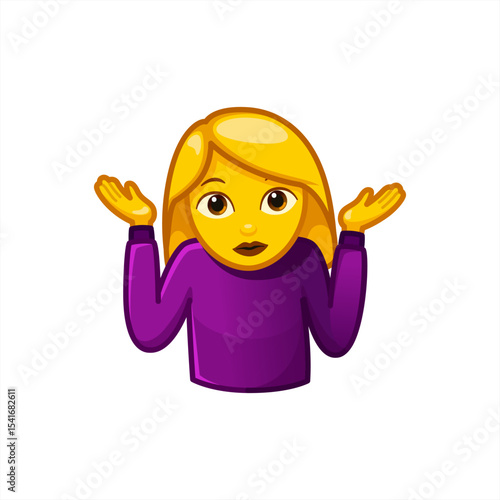 woman shrugging emoji I don't know, vector 10 eps.