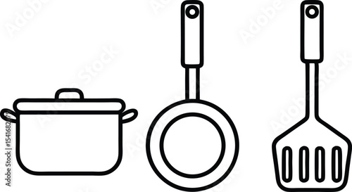 Isolated stainless steel kitchen utensils set with a strainer and spoon, perfect for cooking food in any pan