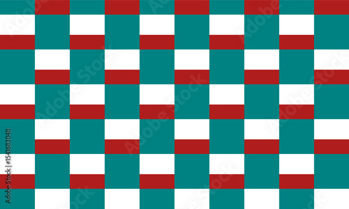 red and green complicated rectangular block repeat pattern, replete image, design for fabric printing, patter print, Weaving pattern rectangle