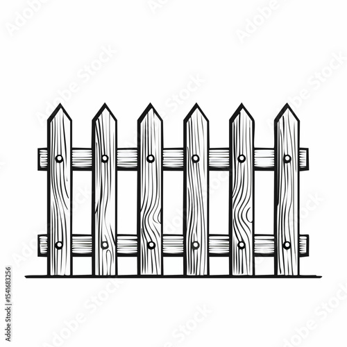 Black and white Rustic Wooden Fence Image vector Isolated on White Background