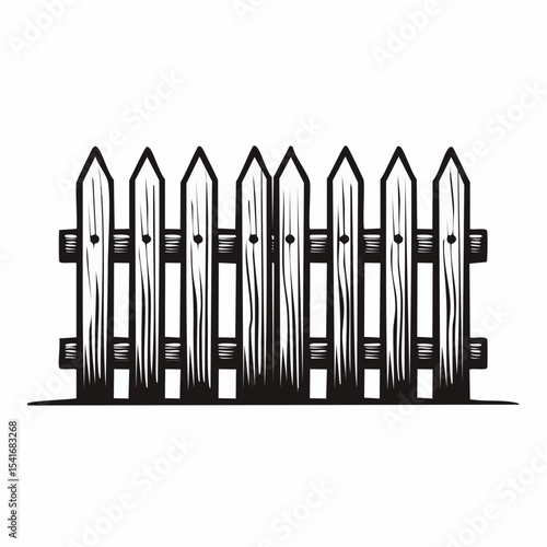 Black and white Rustic Wooden Fence Image vector Isolated on White Background