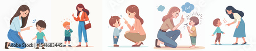 vector character woman scolding little child