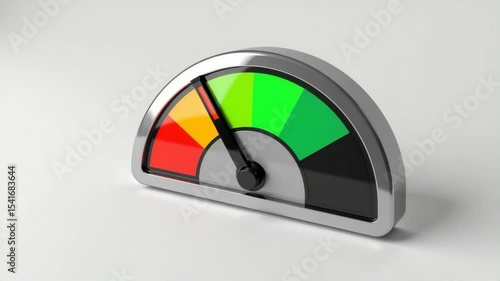 A 3D gauge meter with a needle pointing towards the red zone, indicating a warning or critical level.