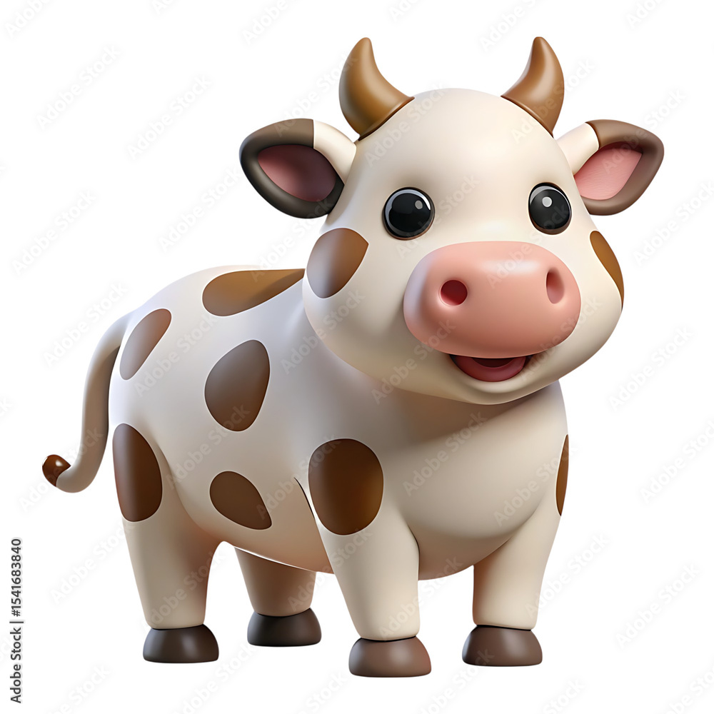 Fototapeta premium Cute cartoon cow 3d render isolated on transparent background