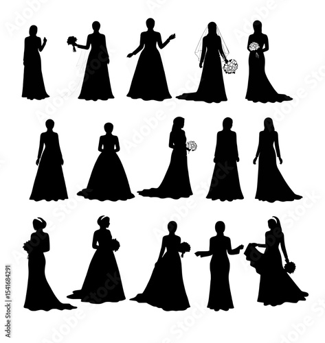 Moeslem Muslim Islamic Bride wedding couple silhouette vector template Bridal Wedding Dress Black and White
