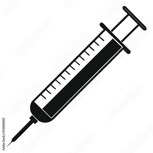 A hypodermic syringe with a drop on the needle, isolated on white, used for medical injection and vaccination treatment vector art 