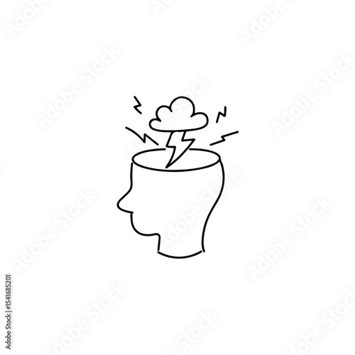 Head with Electric Cloud Thinking Symbol Vector.