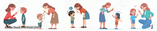 vector character woman scolding little child